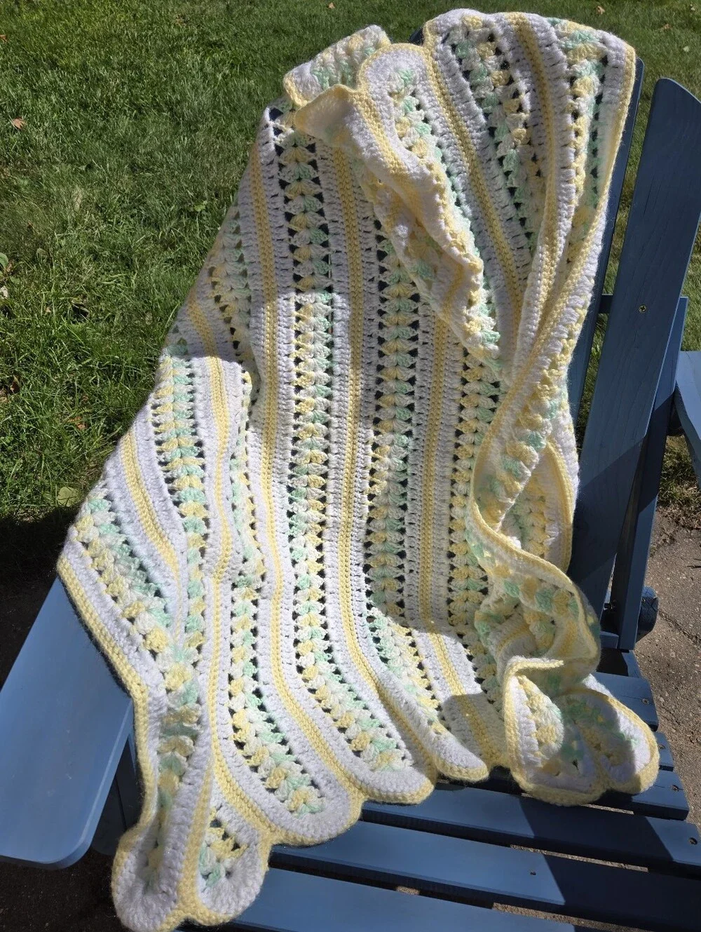 Handmade Neutral Baby Blanket Nursery White Yellow Mint